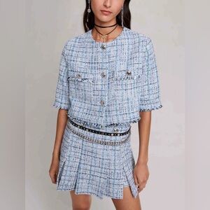 Maje Tweed Short pleated skirt